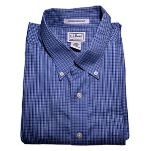 LL Bean Long Sleeve Men's Shirt Button XL-Tall Plaid Wrinkle Resistant Casual‎